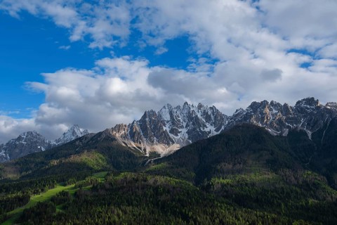 View of the local mountains of San Candido, Haunold, Birkenkofel, Haunold Group, Val Pusteria,