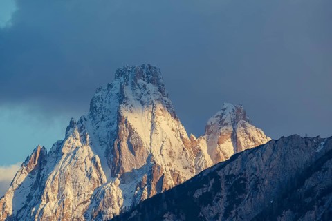 Close-up of the Dreischusterspitze, Haunold Group, San Candido, Val Pusteria, Sesto Dolomites,