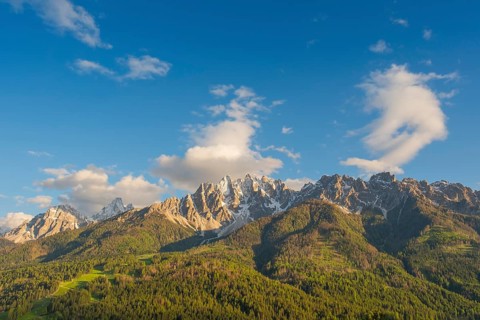 View of the local mountains of San Candido, Haunold, Birkenkofel, Haunold Group, Val Pusteria,