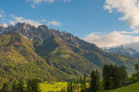 View of part of the local mountains of Innichen, Haunold, Birkenkofel, Haunold group, Pustertal,