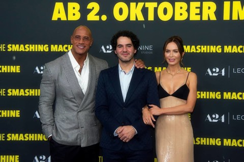 Dwayne Johnson, Emily Blunt and director Benny Safdie, THE SMASHING MACHINE, Red Carpet for the
