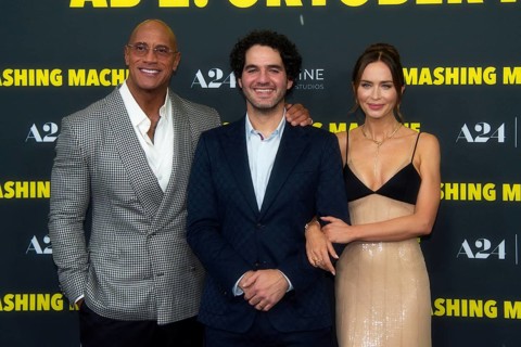 Dwayne Johnson, Emily Blunt and director Benny Safdie, THE SMASHING MACHINE, Red Carpet for the