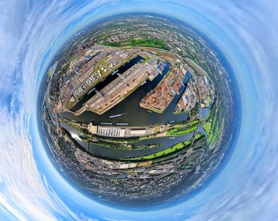 Aerial view, Duisburg-Ruhrort harbour with oil island, coal island and scrap island, A59 motorway,