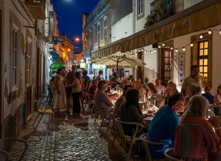Gastronomy, restaurants in Tavira, old town, partly streets, alleys are closed and serve as