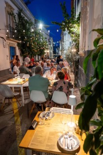 Gastronomy, restaurants in Tavira, old town, partly streets, alleys are closed and serve as