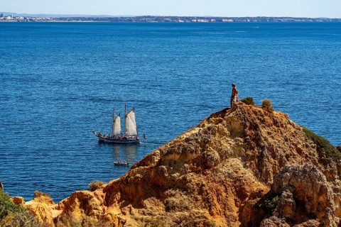 Ponta da Piedade rocky coast, rugged coastal landscape, right next to the centre of Lagos, in the