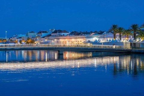 New bridge over the Rio Gilão, Ponte Gilão, in Tavira, old town, in the east of the Algarve,