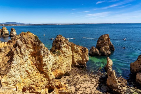 Ponta da Piedade rocky coast, rugged coastal landscape, right next to the centre of Lagos, in the