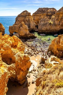 Ponta da Piedade rocky coast, rugged coastal landscape, right next to the centre of Lagos, in the
