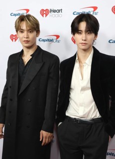 Yonashiro Sho and Sato Keigo of JO1 at the 2025 iHeartRadio Music Festival held at T-Mobile Arena