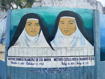 Veneration of two Catholic nuns, wall painting, Negros Occidental, Philippines