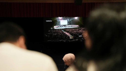 Audience members gather inside the theater before the start of the Fire of Anatolia show in