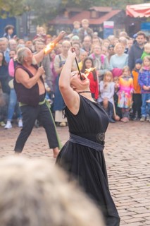 Fire-eating performance in front of a large audience on a square, Sindelfingen, Böblingen district,
