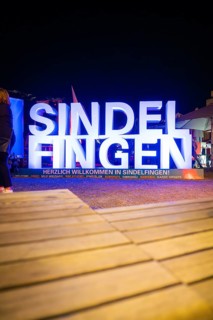 Luminous welcome board at night at an event in Sindelfingen, Sindelfingen, Böblingen district,
