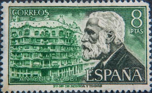 Antoni Gaudí (1852-1926) was a Catalan architect, Spain. Portrait on Spanish postage stamp