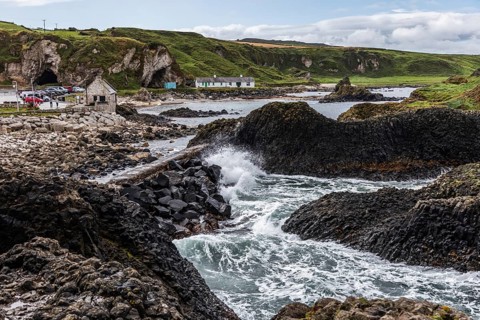 View of fishing harbour, Ballintoy Harbour, Causeway Coastal Route, Antrim, Northern Ireland, Great