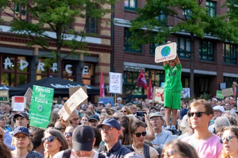 Worldwide climate strike by Fridays for Future under the motto Exit Gas - Enter Future,