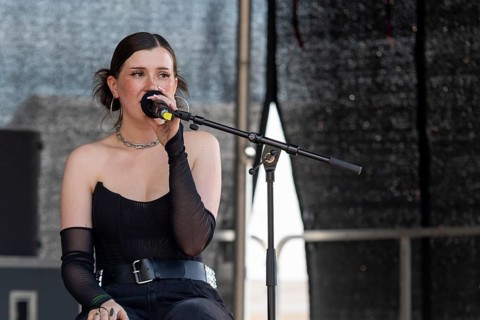 Singer Marisabelle live on stage at the global climate strike organised by Fridays for Future under