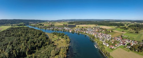 Aerial view, panorama of the municipality and enclave of Büsingen am Hochrhein, Rhine, district of