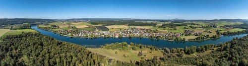 Aerial view, panorama of the municipality and enclave of Büsingen am Hochrhein, Rhine, on the right
