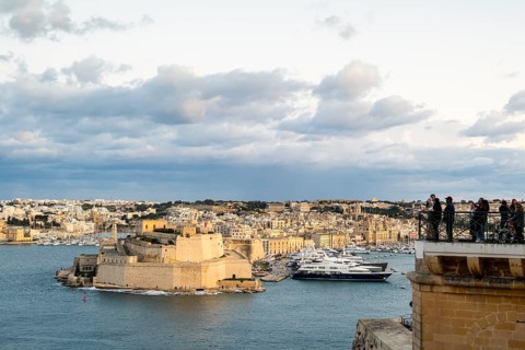 Beautiful sunset view of Valletta with a cruisers, capital city of Malta