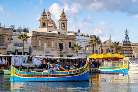 Beautiful view of Marsaxlokk, traditional maltese fisherman village on south of the island, Malta