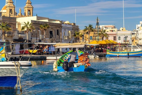 Beautiful view of Marsaxlokk, traditional maltese fisherman village on south of the island, Malta