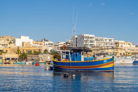 Beautiful view of Marsaxlokk, traditional maltese fisherman village on south of the island, Malta