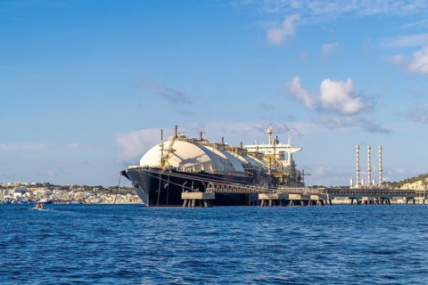 Floating Storage Unit or FSU next to power station by Marsaxlokk, south of Malta