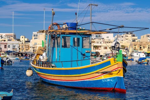 Beautiful view of Marsaxlokk, traditional maltese fisherman village on south of the island, Malta