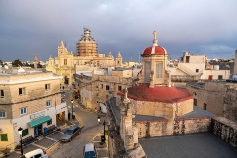 Rabat skyline with St Paul church dome on the left during sunset, Rabat Mdina, Malta