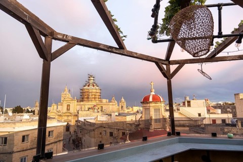 Rabat skyline with St Paul church dome on the left during sunset, Rabat Mdina, Malta