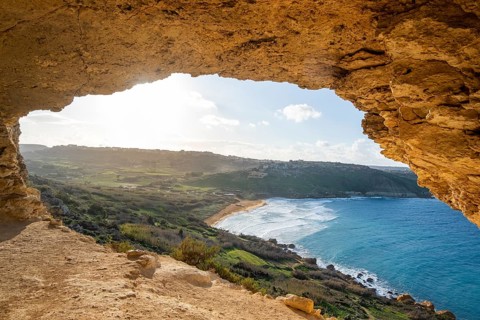 Scenic View from Tal-Mixta Cave Overlooking Ramla Bay, Gozo, Malta