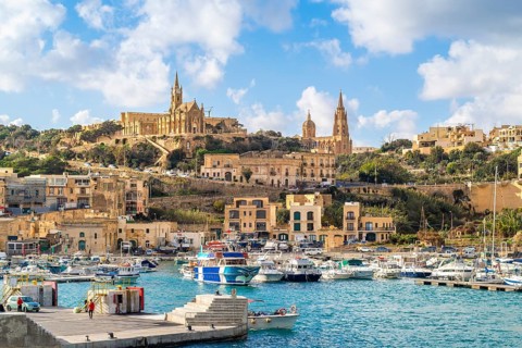 Beautiful view of Mgarr located on Gozo island, the main harbour connecting the island to Malta,