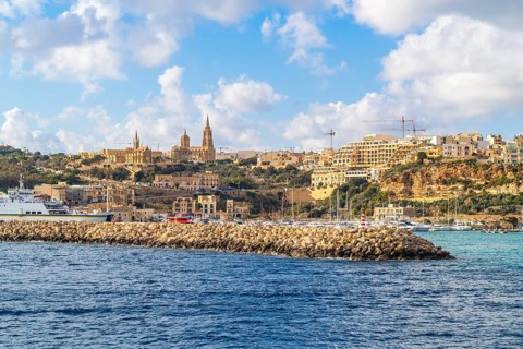 Beautiful view of Mgarr located on Gozo island, the main harbour connecting the island to Malta,