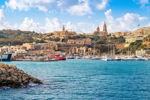 Beautiful view of Mgarr located on Gozo island, the main harbour connecting the island to Malta,