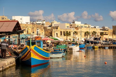 Beautiful view of Marsaxlokk, traditional maltese fisherman village on south of the island, Malta