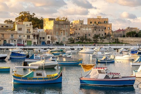 Beautiful view of Marsaxlokk, traditional maltese fisherman village on south of the island, Malta