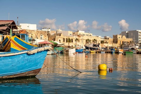 Beautiful view of Marsaxlokk, traditional maltese fisherman village on south of the island, Malta