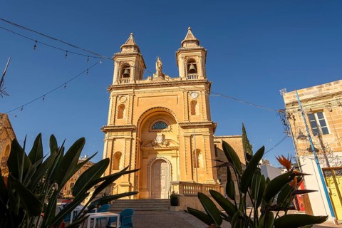 Historic Church in Marsaxlokk, Malta on a Sunny Day