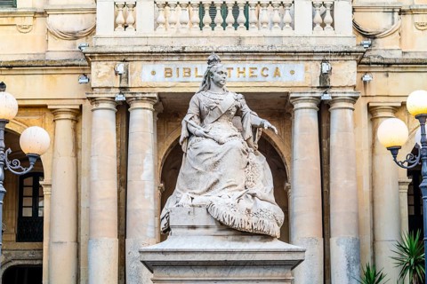 Queen Victoria Statue by Malta National Library in capital city La Valletta, Malta