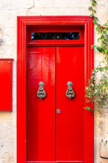 Wooden red doors in La Valletta, capital city of Malta