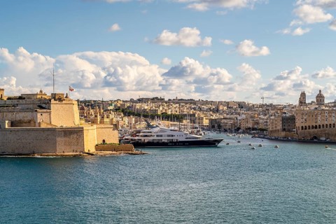 La Valletta beautiful view with Saint Angelo Fortress and marina, capital city of Malta