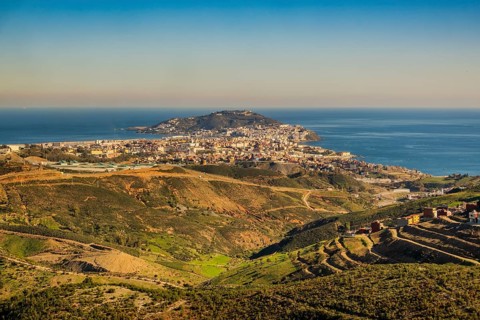 Amazing landscape of Ceuta in Spain, with morrocan mountains in the foreground