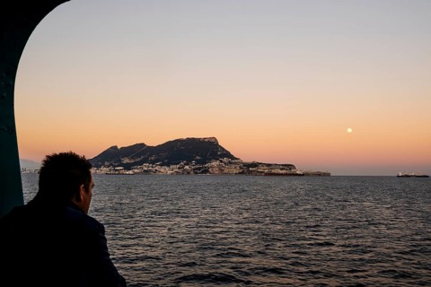 Gibraltar, UK - December 26 2023: man looking at the Gibraltar rock