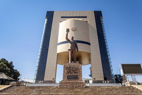 The Independence Memorial Museum in Windhoek, Namibia August 9, 2025: honors Dr. Sam Nujoma and the