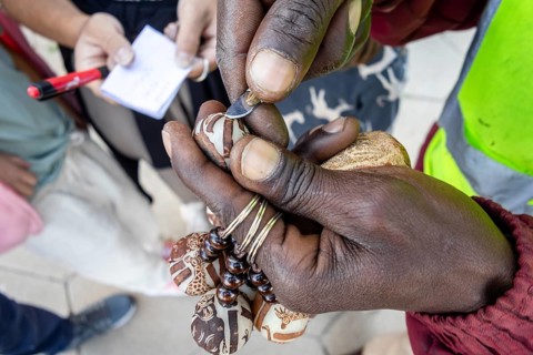 A keychain made from the Makalani nut, one of the traditional materials commonly used in Namibian