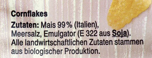 List of ingredients on a packet of cornflakes