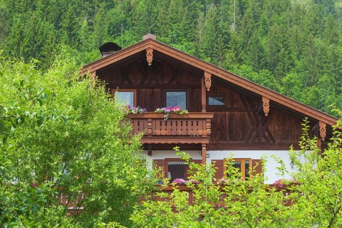 Old house with forest, Reit im Winkl, Chiemgau, Upper Bavaria, Bavaria, Germany