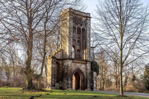 Ruins of the Tempelherrenhaus in the park on the Ilm in Weimar, Thuringia, Germany